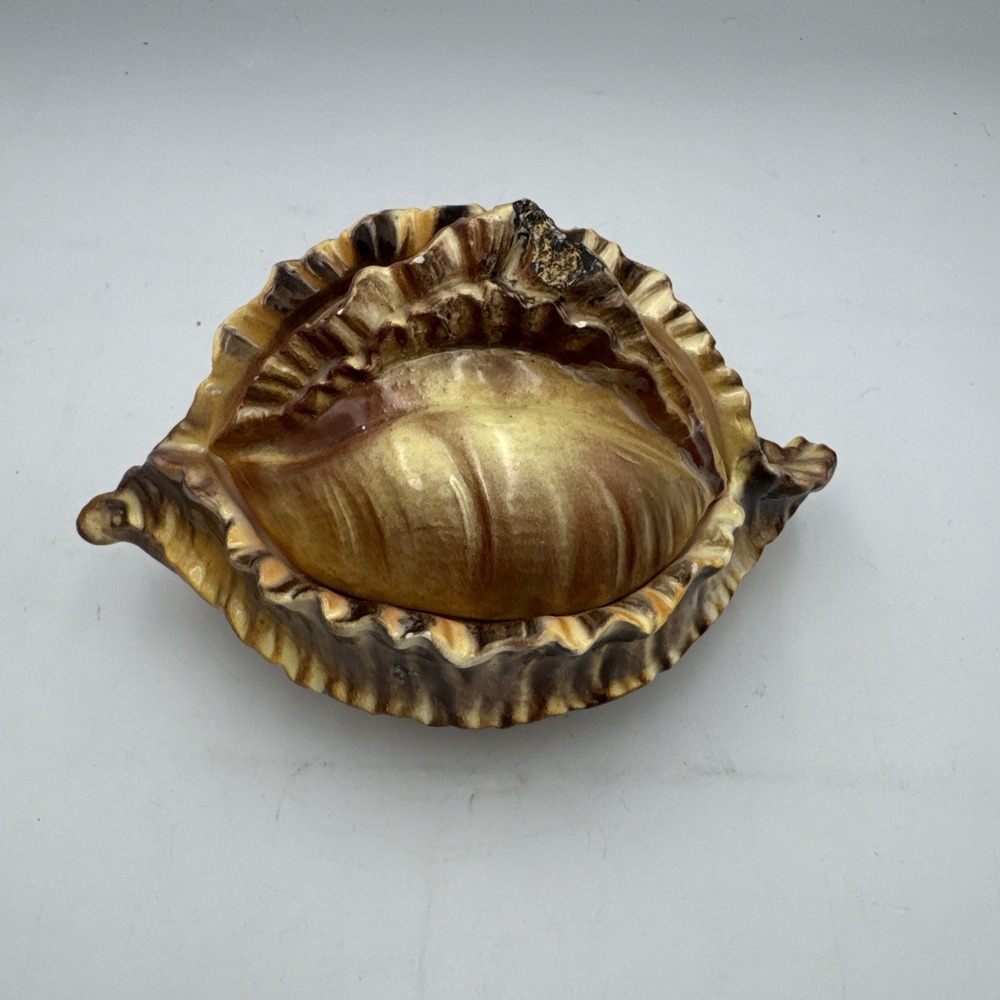 Vintage Atlantic Mold Ceramic Large Conch Sea Shell Planter Vase Brown Glossy